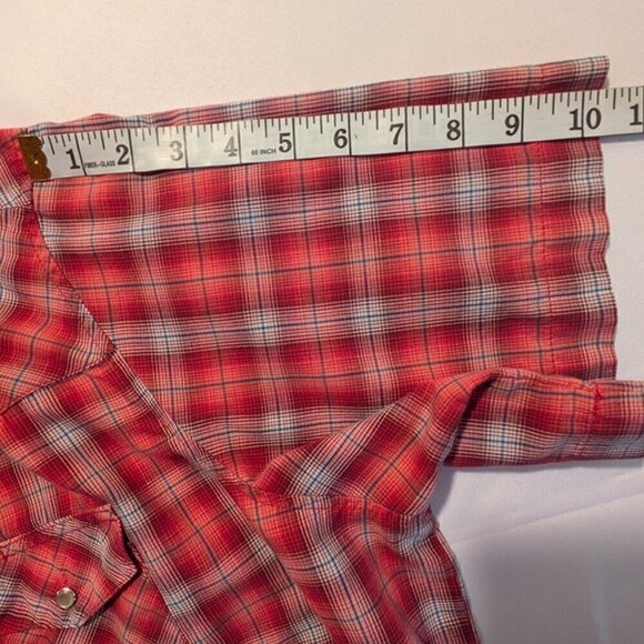 Wrangler Western Shirt Mens 2XL Pearl Snap Red Plaid Short Sleeve Pockets Rodeo - Picture 8 of 11